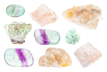 set of various Fluorite (fluorspar) gemstones