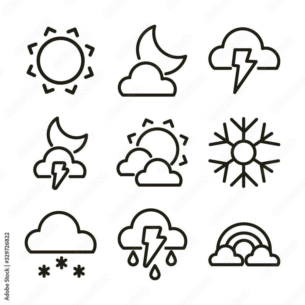 Wall mural set of icons weather, line style icon