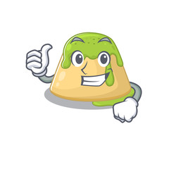 Cool pudding green tea cartoon design style making Thumbs up gesture
