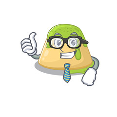 Pudding green tea Businessman cartoon character with glasses and tie