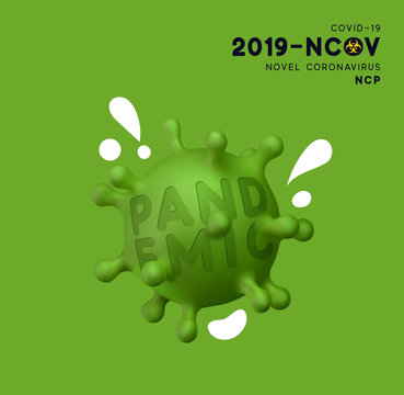 Novel Coronavirus (2019-nCoV). Virus Covid 19-NCP. Coronavirus NCoV Denoted Is Single-stranded RNA Virus. Background With Realistic 3d Green Virus Cells. Vector Illustration.