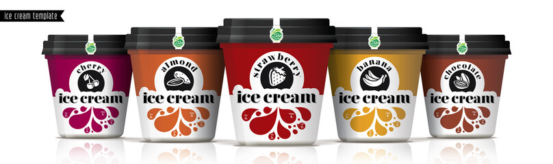 Ice cream vector packaging design. Fruit and nuts ice cream set.