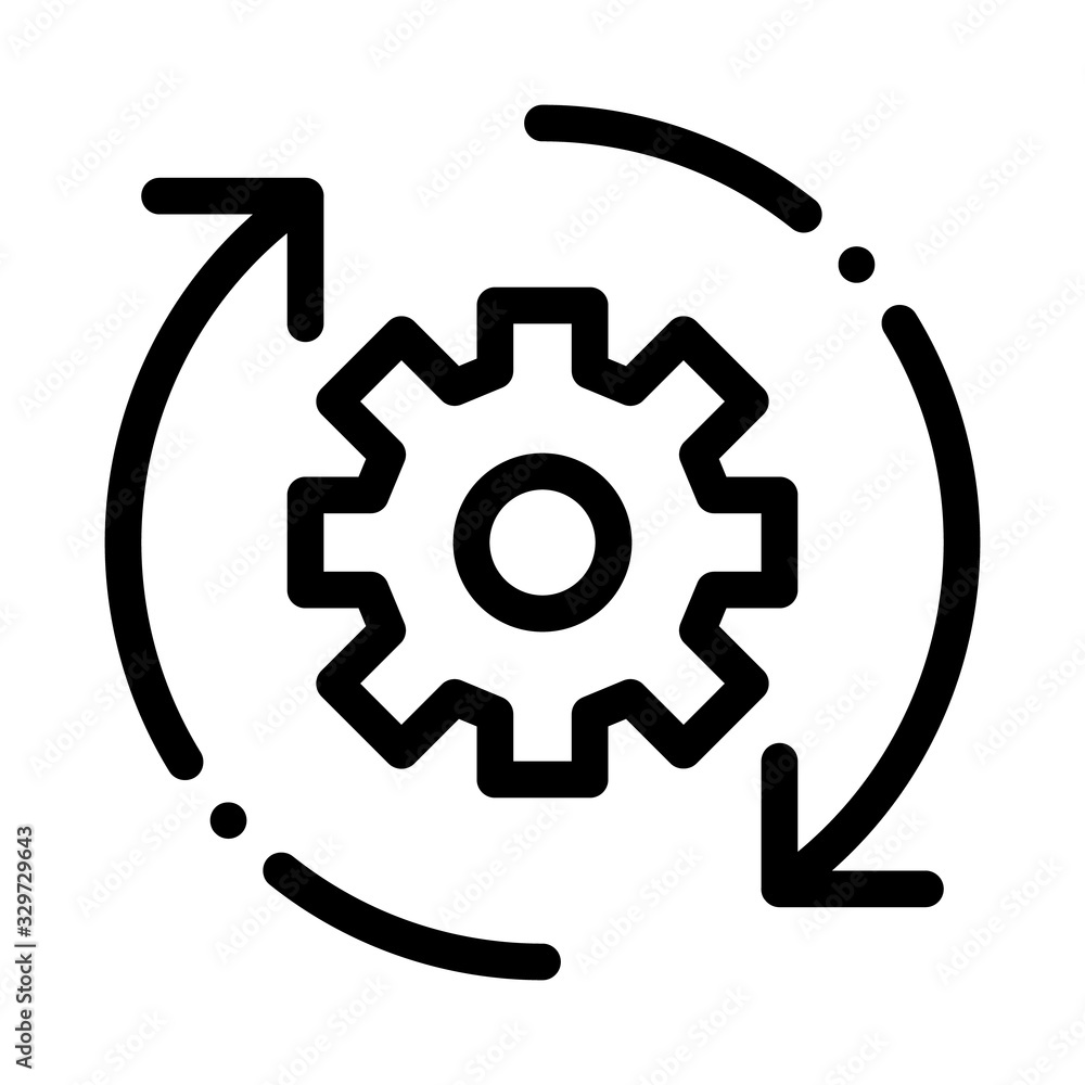 Poster gear and arrows around agile element vector icon thin line. agile magnifier and document, sandglass 