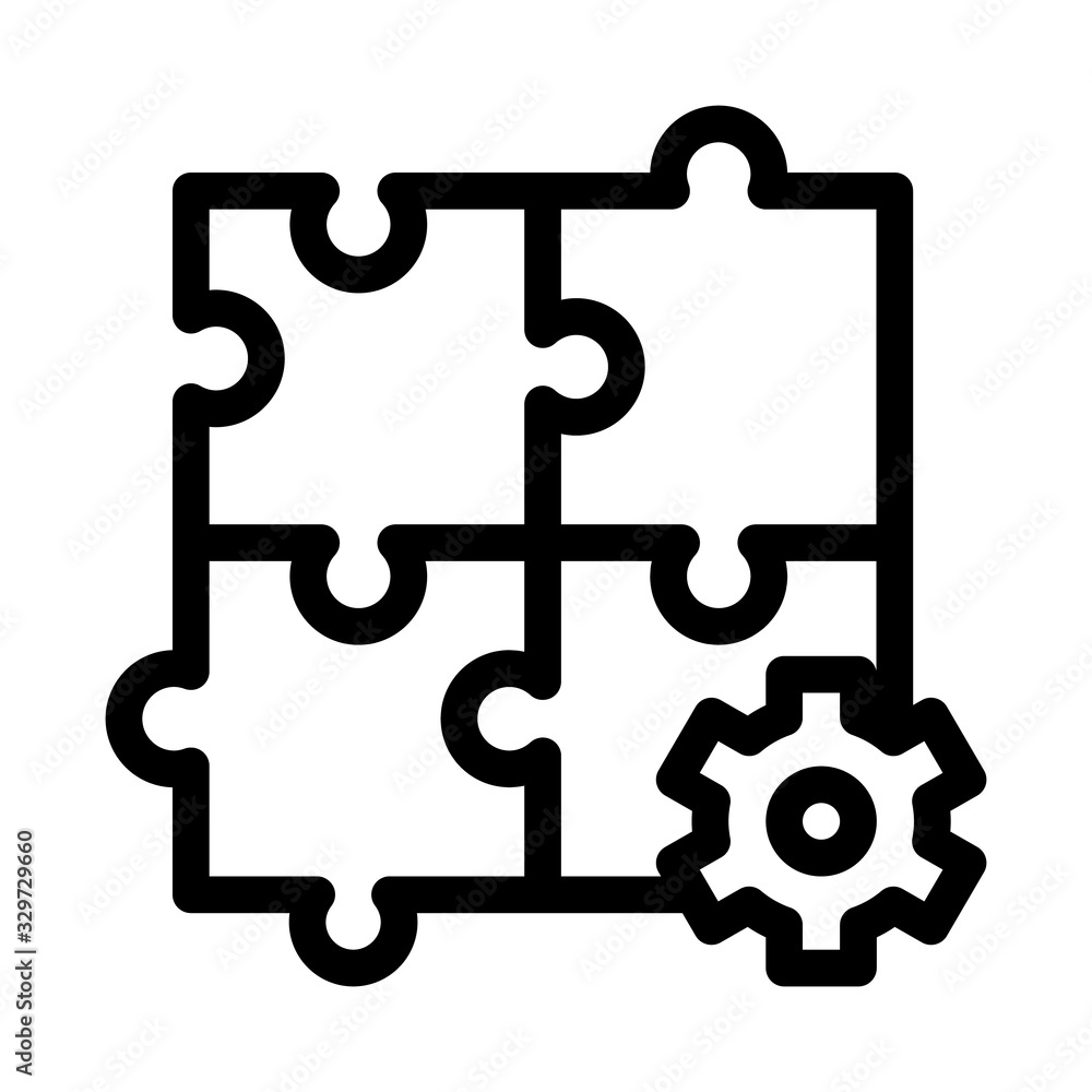 Poster puzzle game and gear agile element vector icon thin line. agile magnifier and document, sandglass an
