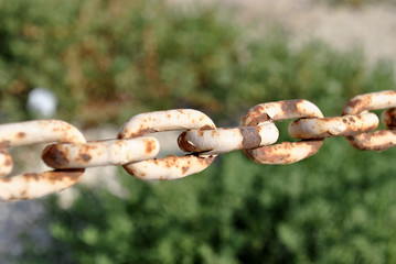 Vintage chain, old rusty steel close up