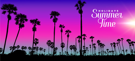 palm tree landscape with sunset and text "summer time" in vector © akirra28