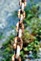Vintage chain, old rusty steel close up