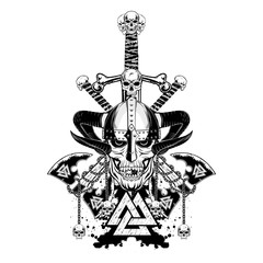 Obraz premium Viking_Skull_Sword_Axe