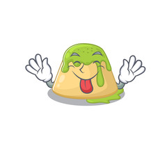 Funny face pudding green tea mascot design style with tongue out