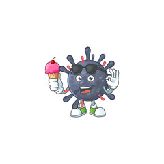 Fototapeta premium cartoon character of coronavirus epidemic enjoying an ice cream