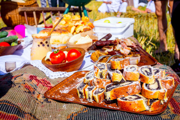 Retro breakfast like in old times, outdoor.