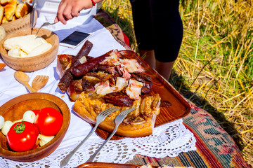 Retro breakfast like in old times, outdoor.
