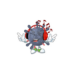 cartoon mascot design of coronavirus epidemic enjoying music