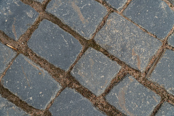 Background image of texture of a pedestrian road paved with paving stones