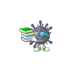 A hard-working student in coronavirus epidemic cartoon design with book