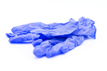 blue medical gloves on white background
