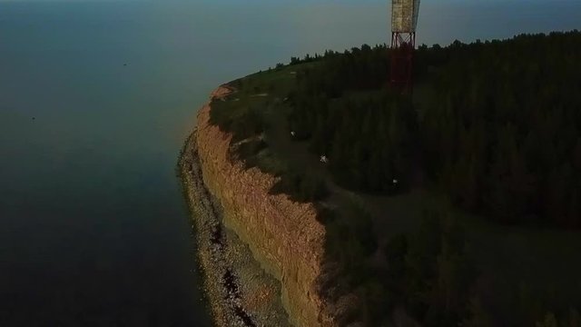 top view of the edge of panga pank trees and tower above before sunset at saare country