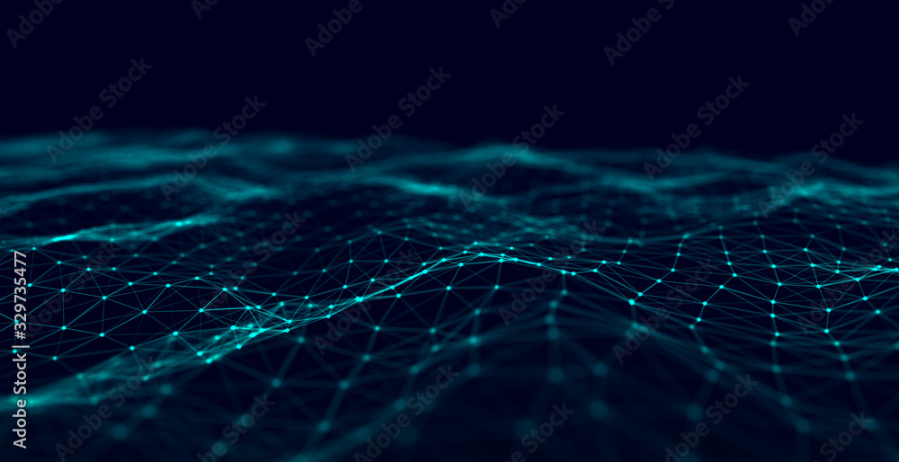 Aufkleber Futuristic abstract mesh. Wave with the connection of dots and lines. 3D rendering.