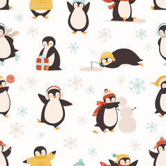 Cute cartoon penguin seamless pattern © Good Studio