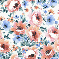 Obraz na płótnie Canvas Flowers watercolor illustration.Manual composition.Seamless pattern.Design for cover, fabric, textile, wrapping paper .