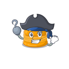 Cool orange macaron in one hand Pirate cartoon design style with hat
