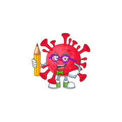Coronavirus amoeba clever student character using a pencil