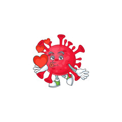 A romantic cartoon character of coronavirus amoeba with a heart