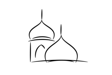 Simple masjid or mushola logo icon line art vector, suitable for logo, poster, brochure, background, presentation and graphic design