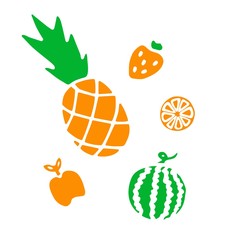Summer elements. Hand drawn fruit icons for print and digital. Black on white.