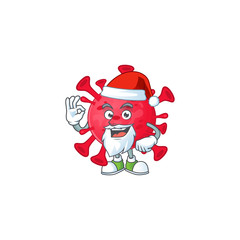 Coronavirus amoeba cartoon character of Santa showing ok finger