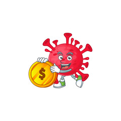 mascot cartoon character style of coronavirus amoeba showing one finger gesture