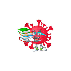 A hard-working student in coronavirus amoeba cartoon design with book