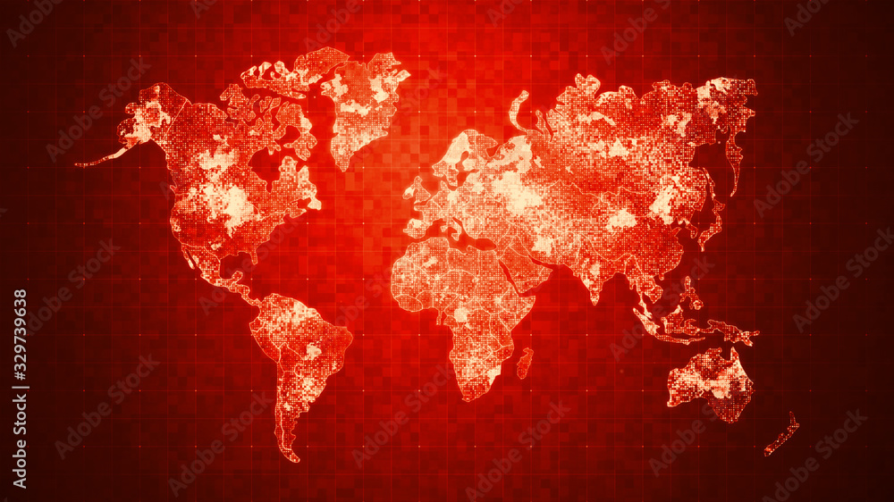 Poster dot world map against the grid with fractal noise background, for the futuristic concept, with light
