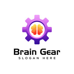 Brain gear logo, brainstorming gradient logo design