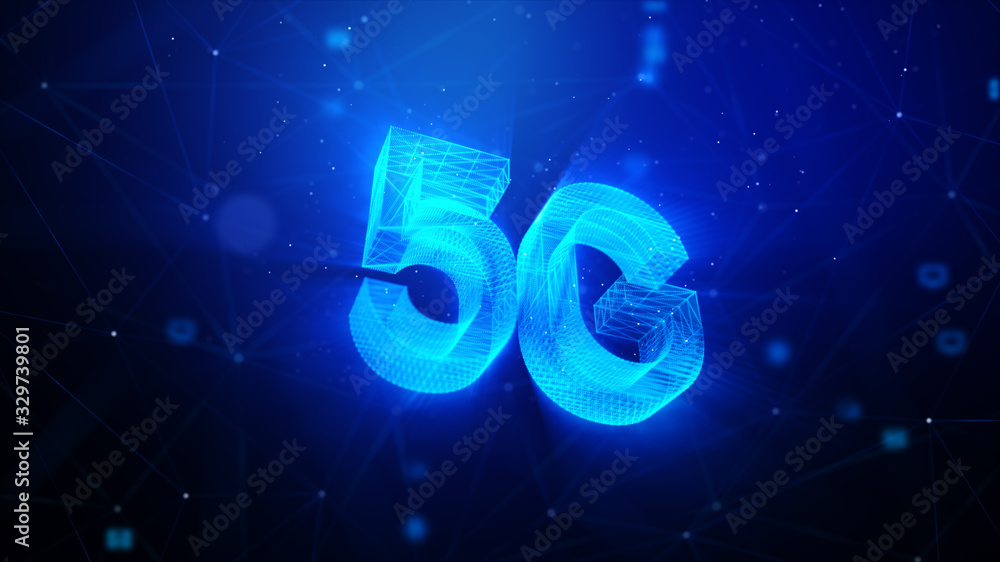 Poster 5g technology abstract background, with blur lighting particle and connection line, for cyber techno