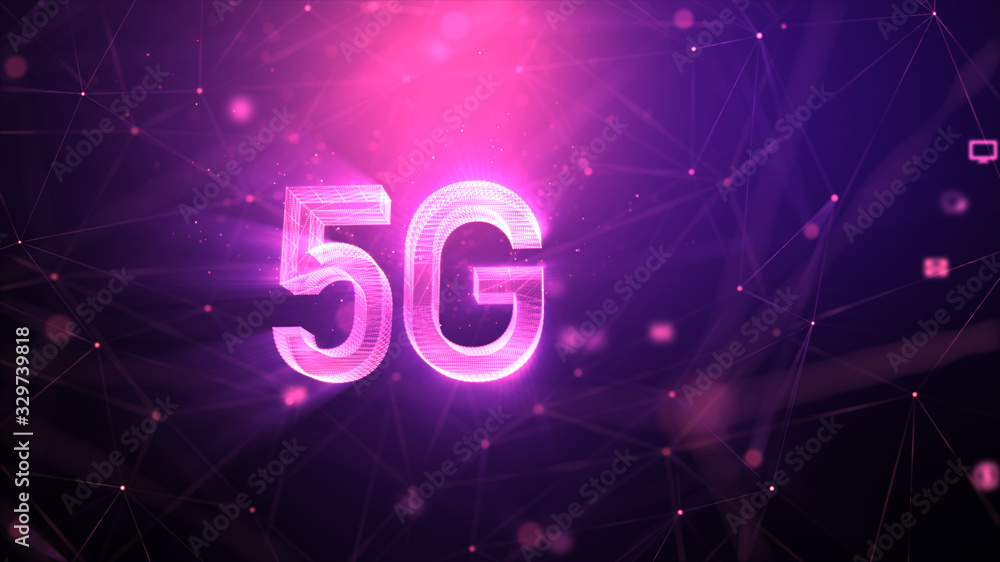 Poster 5g technology abstract background, with blur lighting particle and connection line, for cyber techno