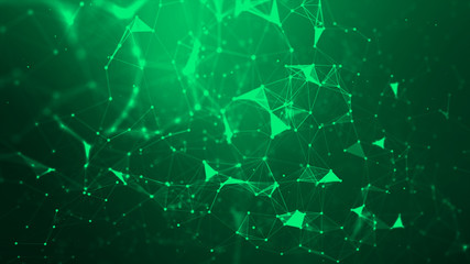 Abstract background Dot and connect line for cyber technology futuristic and network connection concept with dark and grain processed wide screen ratio.