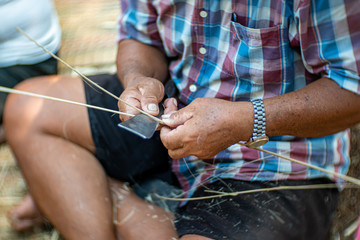 Handmade wicker bamboo traditional Thai basket wicker process 