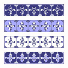 Tile border pattern vector seamless. Blue and white ceramic ornament texture. Portuguese azulejos, sicily italian majolica, mexican talavera, spanish, moroccan arabesque motifs.