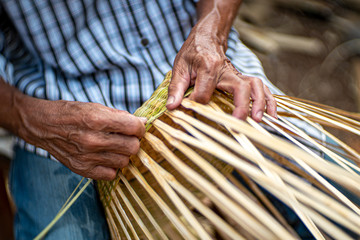 Handmade wicker bamboo traditional Thai basket wicker process  - obrazy, fototapety, plakaty
