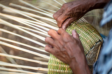 Handmade wicker bamboo traditional Thai basket wicker process 