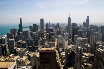 Obraz premium Aerial view of Chicago skyline at daytime, Illinois, USA