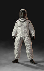 3d illustration concept. Man in virus protective biohazard suit and mask stopping coronavirus spread. Pathogen novel flu coronavirus COVID-19 global pandemic outbreak crisis with clipping path.