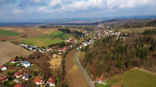 Aerial 4k footage of typical Austrian village