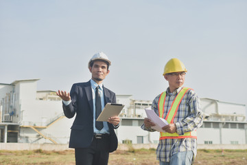 Two people businessman talking communication Architecture construction building project