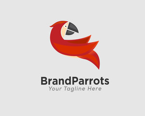 Red parrots fly with look back logo design inspiration