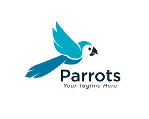 Flying blue parrots art logo design inspiration