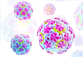 Virus cells anatomy. Scienctific background. 3d illustration.