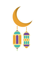 ramadan kareem lanterns hanging with crecent moon