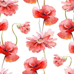 Papier Peint photo autocollant Coquelicots Motif floral sans couture aquarelle avec coquelicots rouges